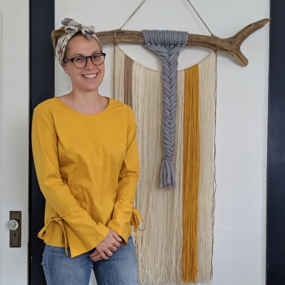 Mustard yellow bell sleeve top with ties